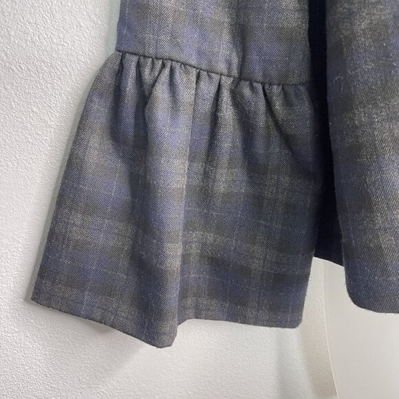 ZARA Basic Plaid Jacket SZ S Modern Crop Ruffle Bell Sleeve Blazer Navy Black - Picture 4 of 10